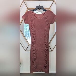 Aura Brown Stretchy Bodycon Dress, keyhole back Size L/XL